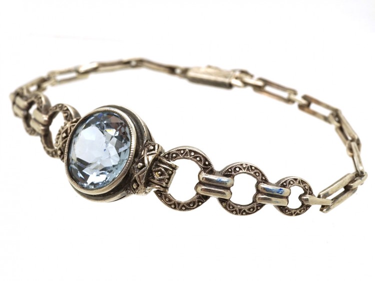 Art Deco Silver & Synthetic Blue Spinel Bracelet
