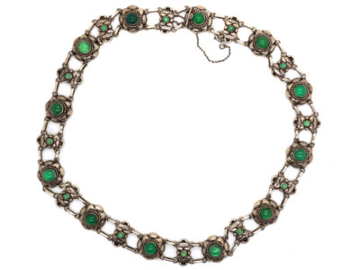 Danish Arts & Crafts Silver & Green Chalcedony Necklace by R.B. Halvordersen