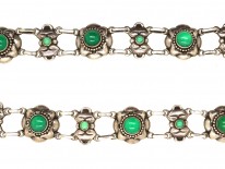 Danish Arts & Crafts Silver & Green Chalcedony Necklace by R.B. Halvordersen