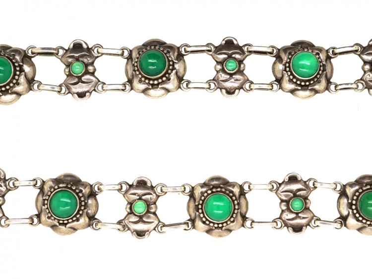 Danish Arts & Crafts Silver & Green Chalcedony Necklace by R.B. Halvordersen
