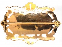 Early 19th Century 15ct Gold & Natural Split Pearl Swiss Enamel Brooch of Children Playing With a Dog