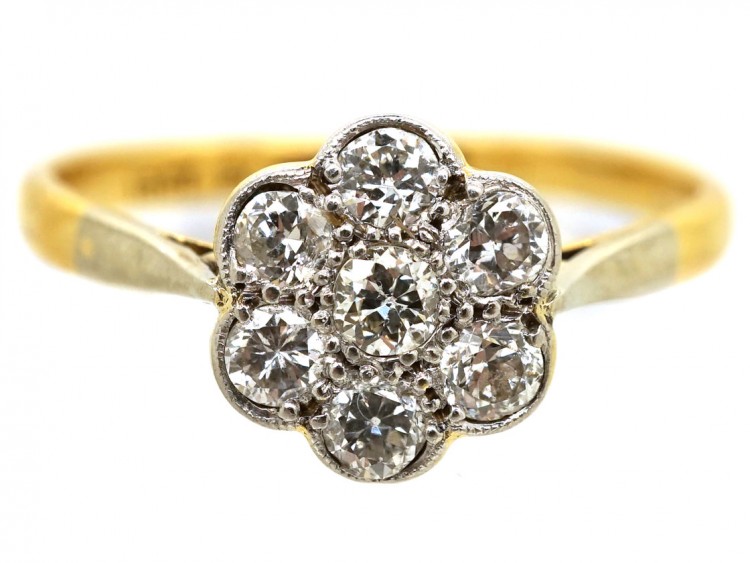 Edwardian 18ct Gold & Platinum, Diamond Cluster Ring