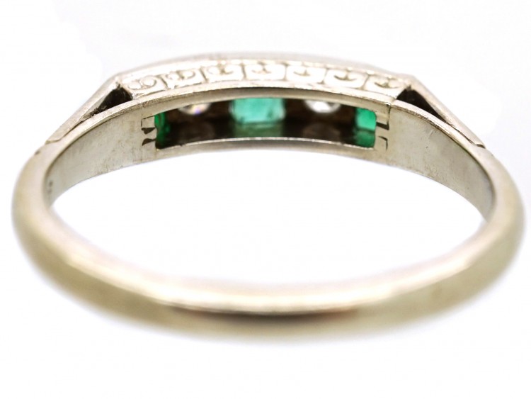 Art Deco 18ct Gold & Platinum, Emerald & Diamond Five Stone Ring