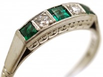 Art Deco 18ct Gold & Platinum, Emerald & Diamond Five Stone Ring