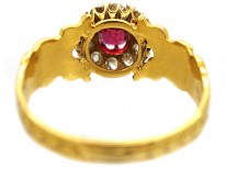 Art Nouveau 18ct Gold Ruby & Diamond Cluster Ring