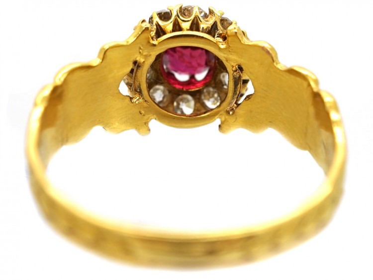 Art Nouveau 18ct Gold Ruby & Diamond Cluster Ring