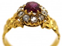 Art Nouveau 18ct Gold Ruby & Diamond Cluster Ring