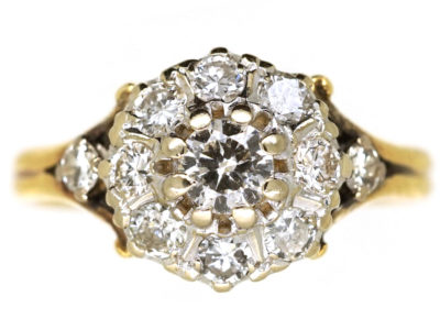 Edwardian 18ct Gold Diamond Cluster Ring With Diamond Shoulders