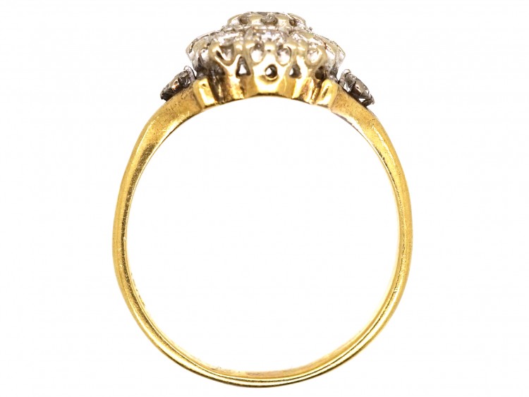 Edwardian 18ct Gold Diamond Cluster Ring With Diamond Shoulders