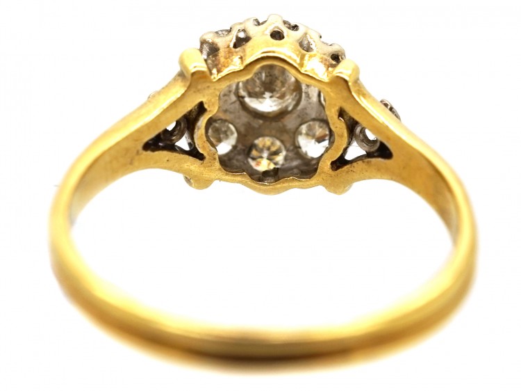 Edwardian 18ct Gold Diamond Cluster Ring With Diamond Shoulders