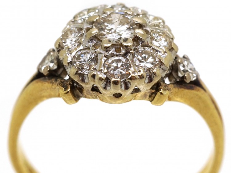 Edwardian 18ct Gold Diamond Cluster Ring With Diamond Shoulders