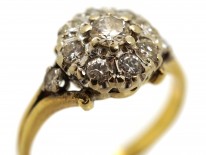 Edwardian 18ct Gold Diamond Cluster Ring With Diamond Shoulders