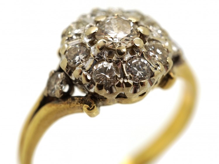 Edwardian 18ct Gold Diamond Cluster Ring With Diamond Shoulders