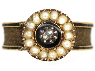 Georgian Natural Split Pearl & Rose Diamond Mourning Ring