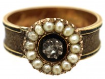 Georgian Natural Split Pearl & Rose Diamond Mourning Ring