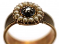 Georgian Natural Split Pearl & Rose Diamond Mourning Ring