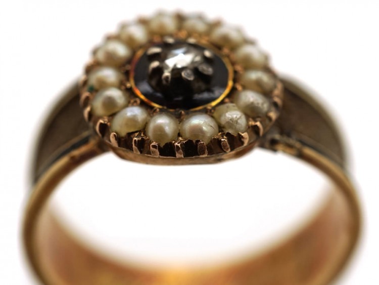 Georgian Natural Split Pearl & Rose Diamond Mourning Ring