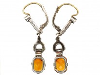 Art Deco Silver, Citrine & Marcasite Drop Earrings