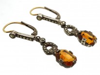 Art Deco Silver, Citrine & Marcasite Drop Earrings