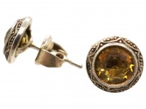Art Deco Silver & Citrine Round Earrings