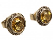 Art Deco Silver & Citrine Round Earrings