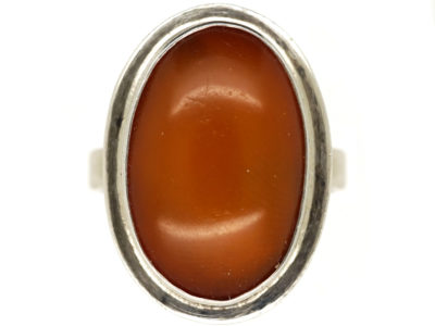 Cabochon Amber & Silver Oval Ring