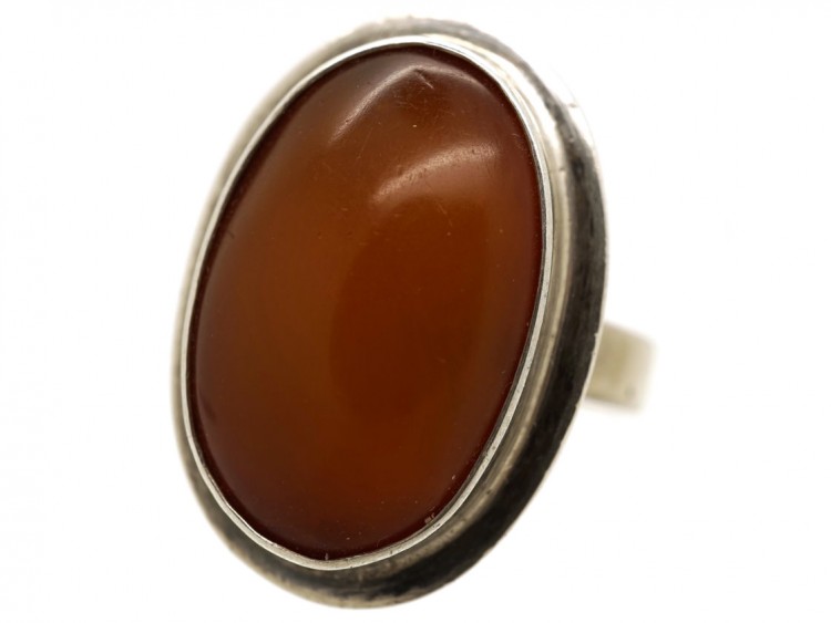 Cabochon Amber & Silver Oval Ring