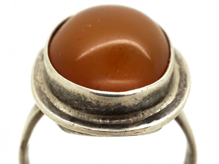 Cabochon Amber & Silver Oval Ring