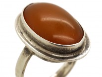 Cabochon Amber & Silver Oval Ring