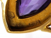 Edwardian 15ct Gold, Amethyst & Natural Split Pearl Marquise Ring by Murrle Bennett