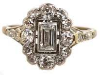Art Deco Platinum & Diamond Rectangular Ring with Diamond Shoulders