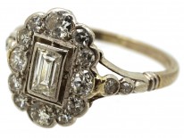 Art Deco Platinum & Diamond Rectangular Ring with Diamond Shoulders