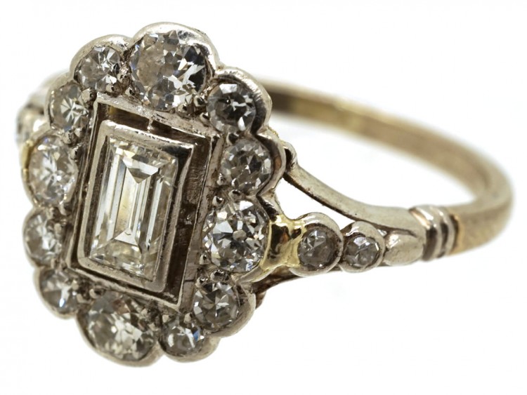 Art Deco Platinum & Diamond Rectangular Ring with Diamond Shoulders