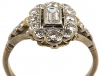 Art Deco Platinum & Diamond Rectangular Ring with Diamond Shoulders