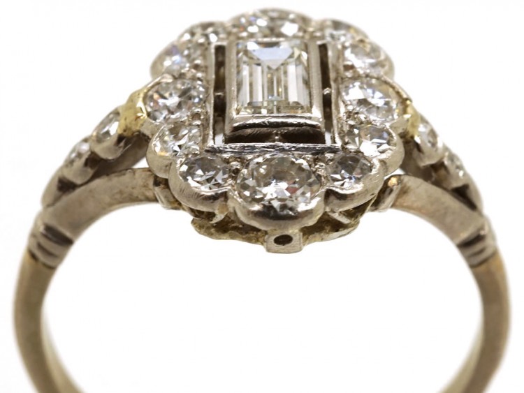 Art Deco Platinum & Diamond Rectangular Ring with Diamond Shoulders