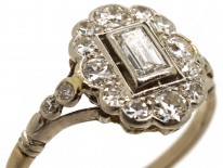 Art Deco Platinum & Diamond Rectangular Ring with Diamond Shoulders