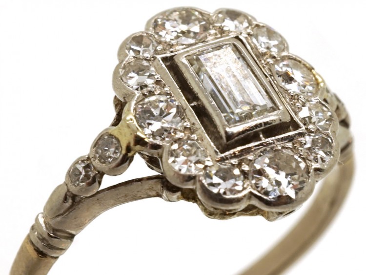 Art Deco Platinum & Diamond Rectangular Ring with Diamond Shoulders