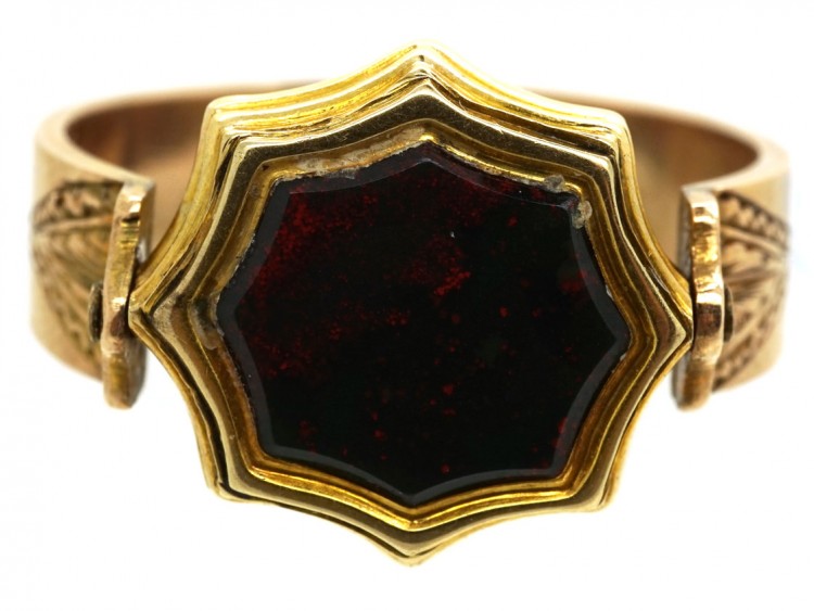 Victorian 15ct Gold & Bloodstone & Chalcedony Swivel Signet Ring