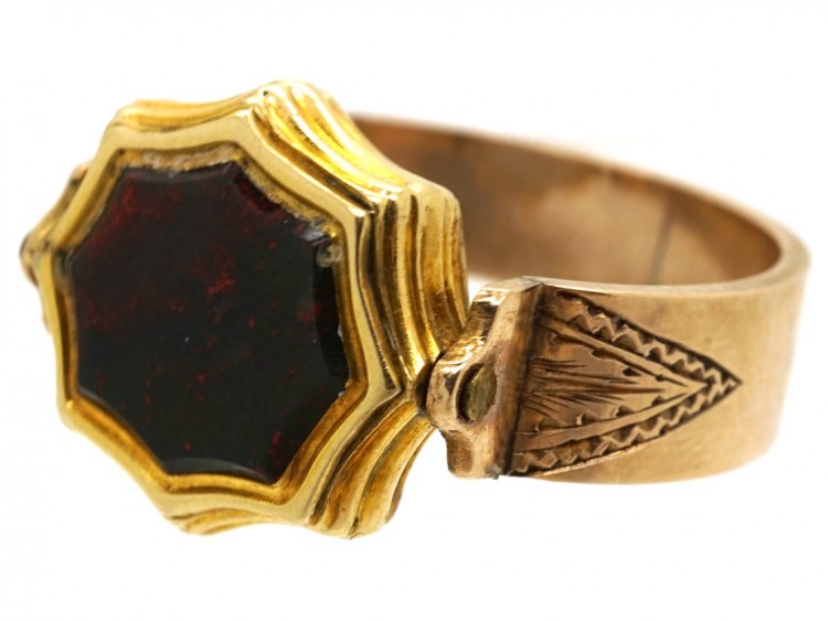 Victorian 15ct Gold & Bloodstone & Chalcedony Swivel Signet Ring