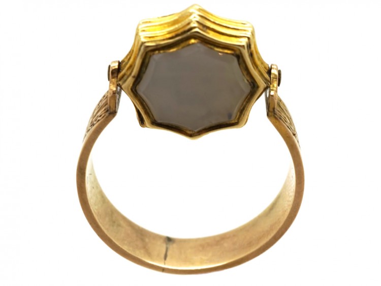 Victorian 15ct Gold & Bloodstone & Chalcedony Swivel Signet Ring