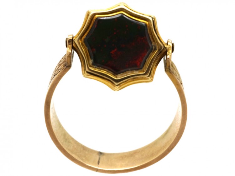 Victorian 15ct Gold & Bloodstone & Chalcedony Swivel Signet Ring