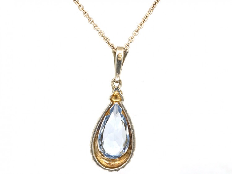 Art Deco Synthetic Blue Spinel Pendant on Silver Chain