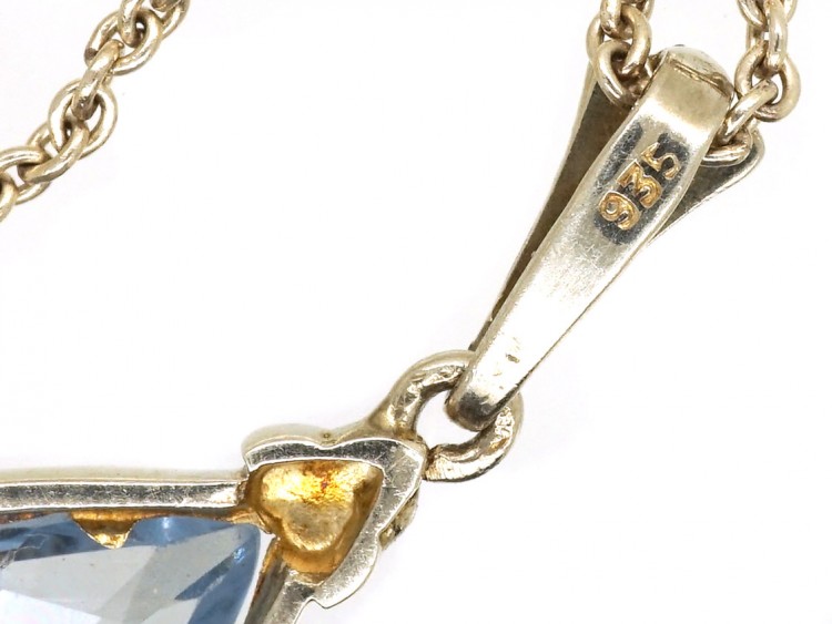 Art Deco Synthetic Blue Spinel Pendant on Silver Chain