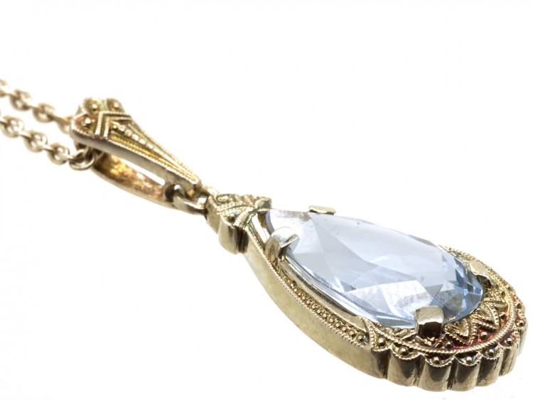 Art Deco Synthetic Blue Spinel Pendant on Silver Chain