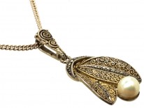 Silver Gilt & Marcasite Art Deco Pendant on Chain by Theodor Fahrner