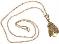 Silver Gilt & Marcasite Art Deco Pendant on Chain by Theodor Fahrner