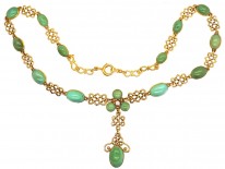18ct Gold Arts & Crafts Necklace Set With Turquoise & a Diamond