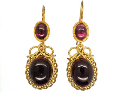 Victorian 15ct Gold & Cabochon Garnet Drop Earrings