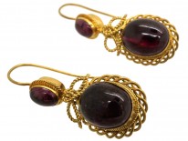 Victorian 15ct Gold & Cabochon Garnet Drop Earrings