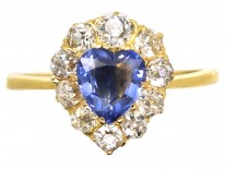 18ct Gold, Diamond & Heart Shaped Ceylon Sapphire Ring